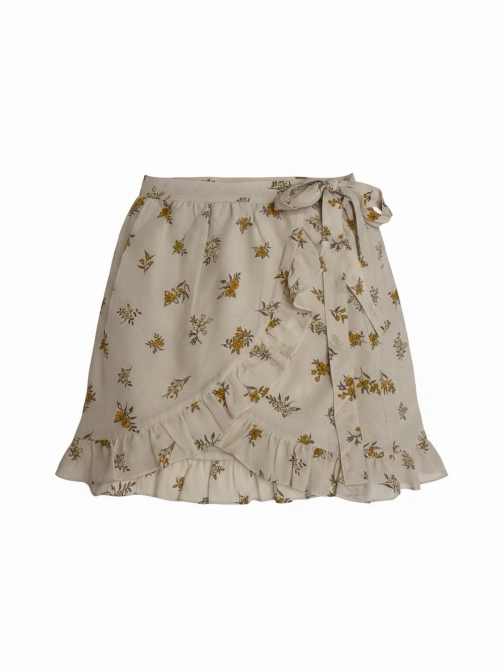 Madewell Cream Floral Wrap Mini Silk Skirt with Ruffle - Picture 2 of 10